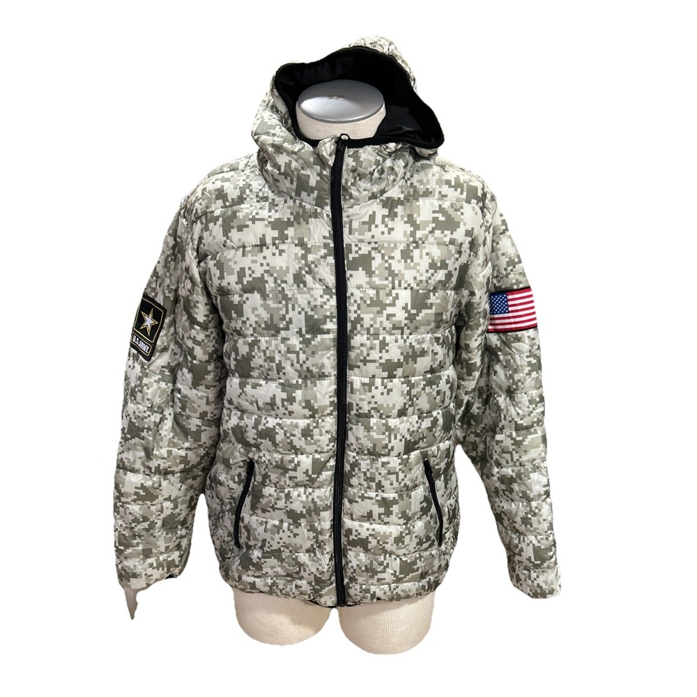 US Army Puffer Jacket Mens L Digital Camouflage Military Light Weight